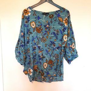 Zanzea blue and orange floral print peasant  style blouse